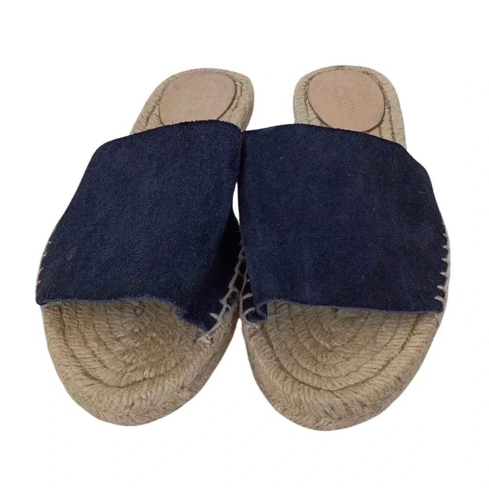 J.Crew Navy Blue Suede Espadrille Slides‎ Made in Spain Women 7 Sandals $128